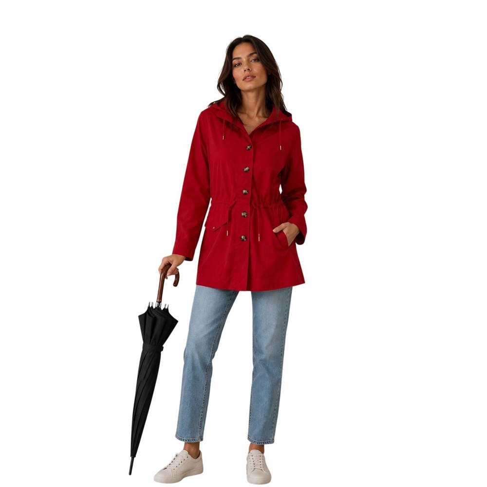 Liz Claiborne Cabaret Red Drawstring Waist‎ Hooded Anorak Jacket Small NWT